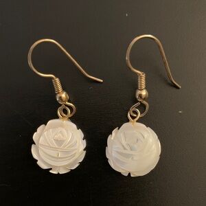 Elegant Gold and White Rose Earrings